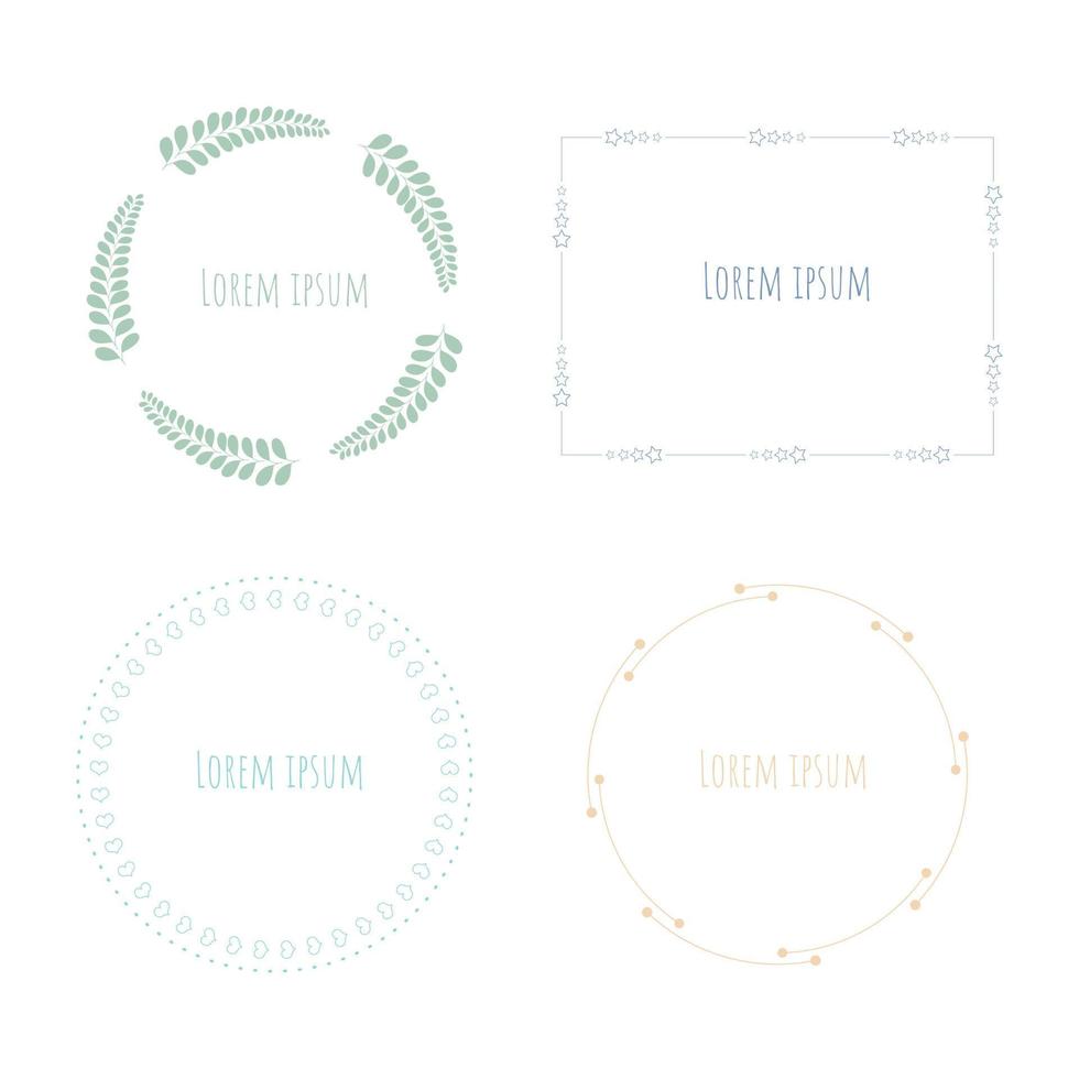 conjunto de coleção de linha de moldura de borda de renda pastel fofa, caixa de texto, banner em círculo e forma quadrada, ilustração vetorial de design plano vetor