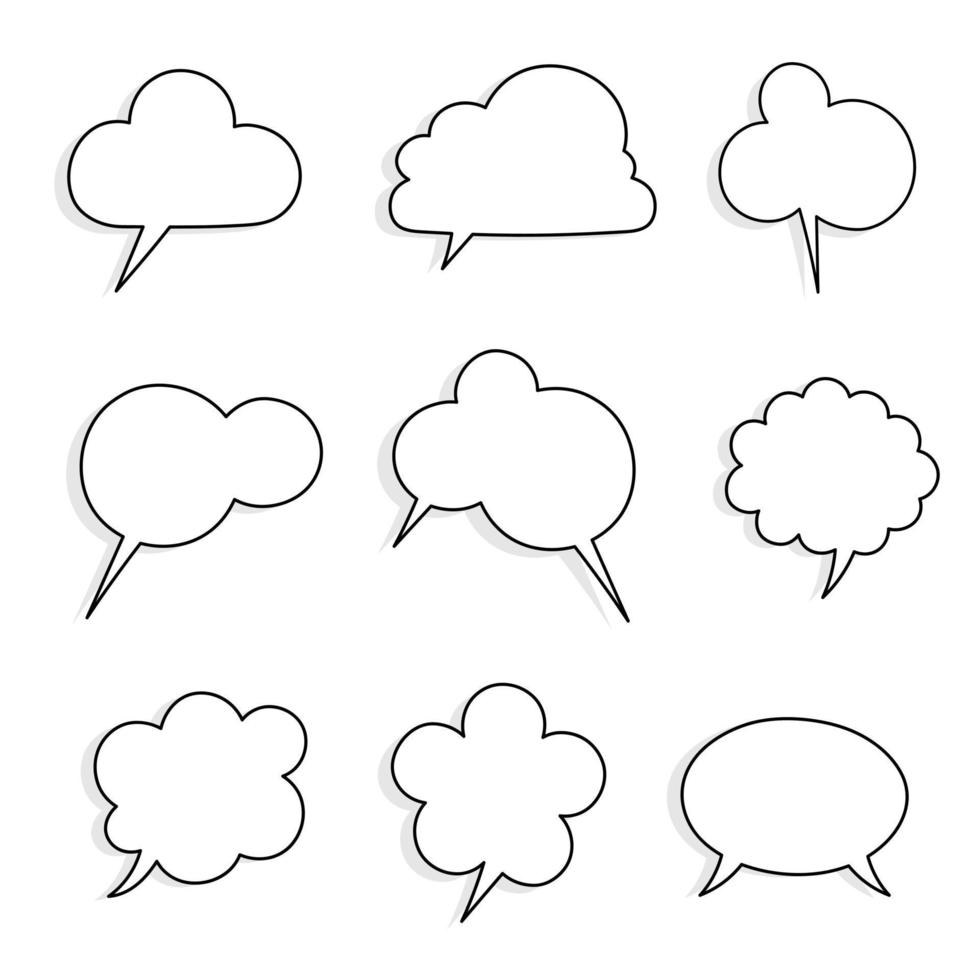 conjunto de coleção de balão de bolha de fala em nuvem de desenho de mão em preto e branco em branco, acho que fala caixa de texto, banner, design de ilustração vetorial plana vetor