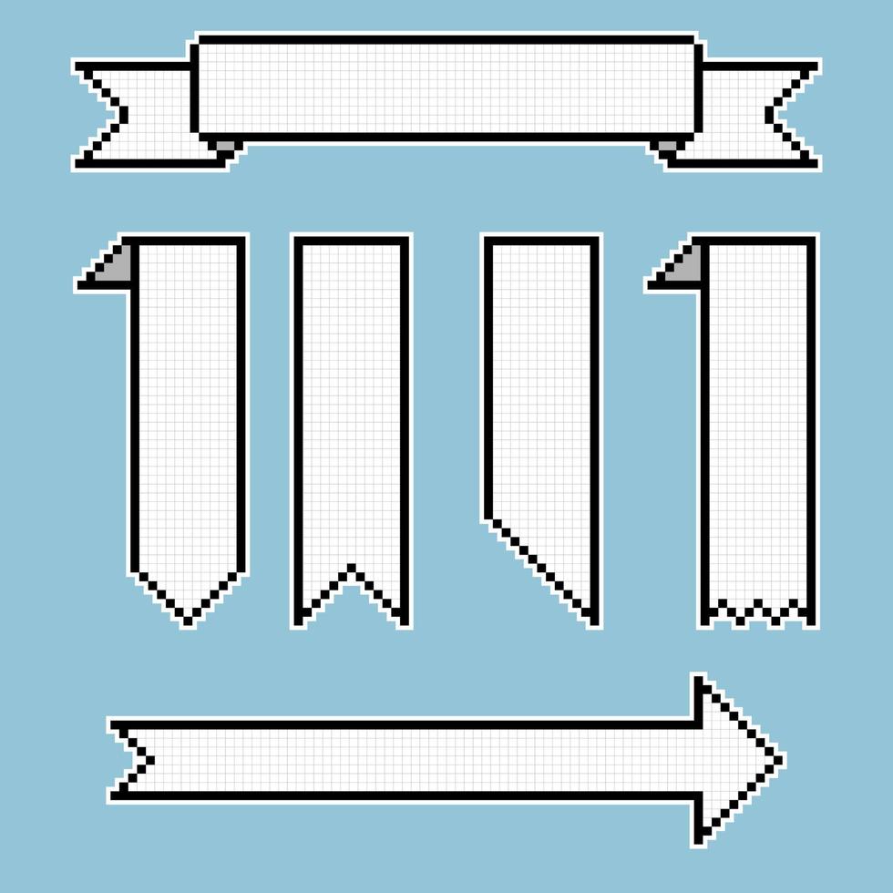 conjunto de coleção de balão de bolha de fala de banner de faixa de pixel de linha de 8 bits de jogo retrô, caixa de texto, cor preto e branco, ilustração vetorial de design plano vetor