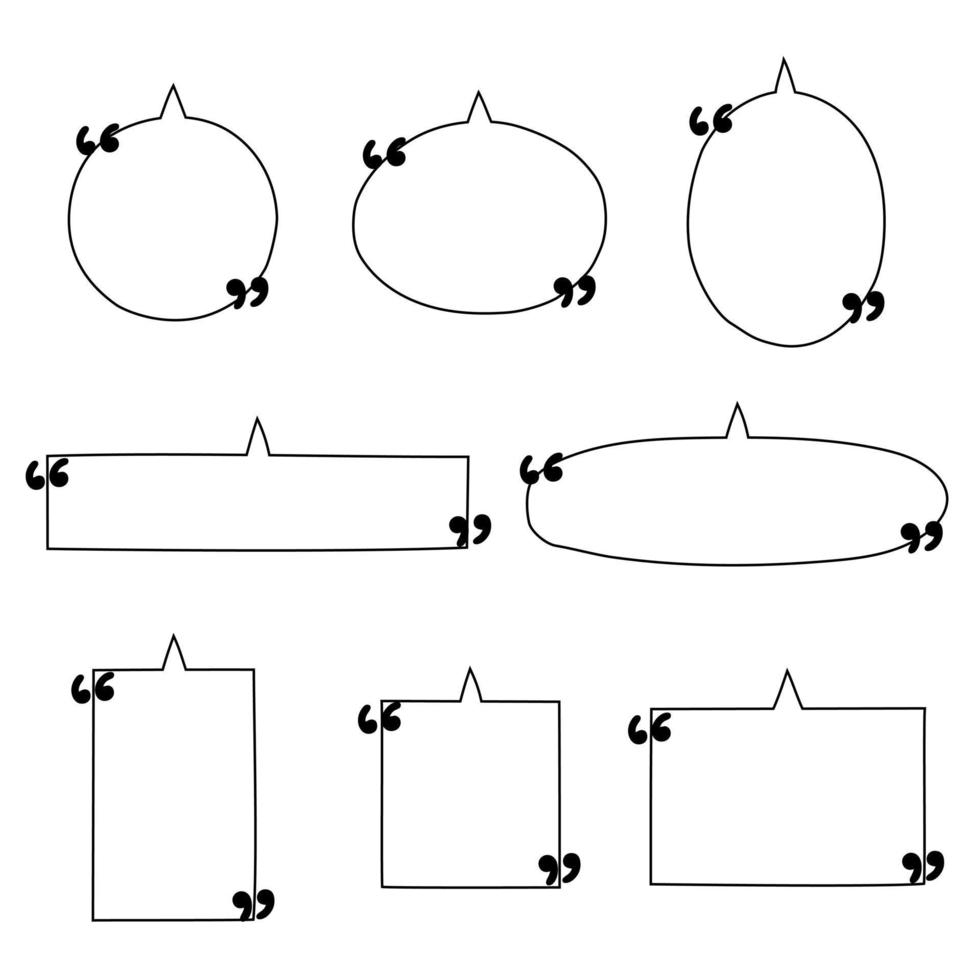 conjunto de coleção de balão de bolha de fala desenhado à mão em branco com aspas, acho que fala fala caixa de texto sussurro, design de ilustração vetorial plana isolado vetor