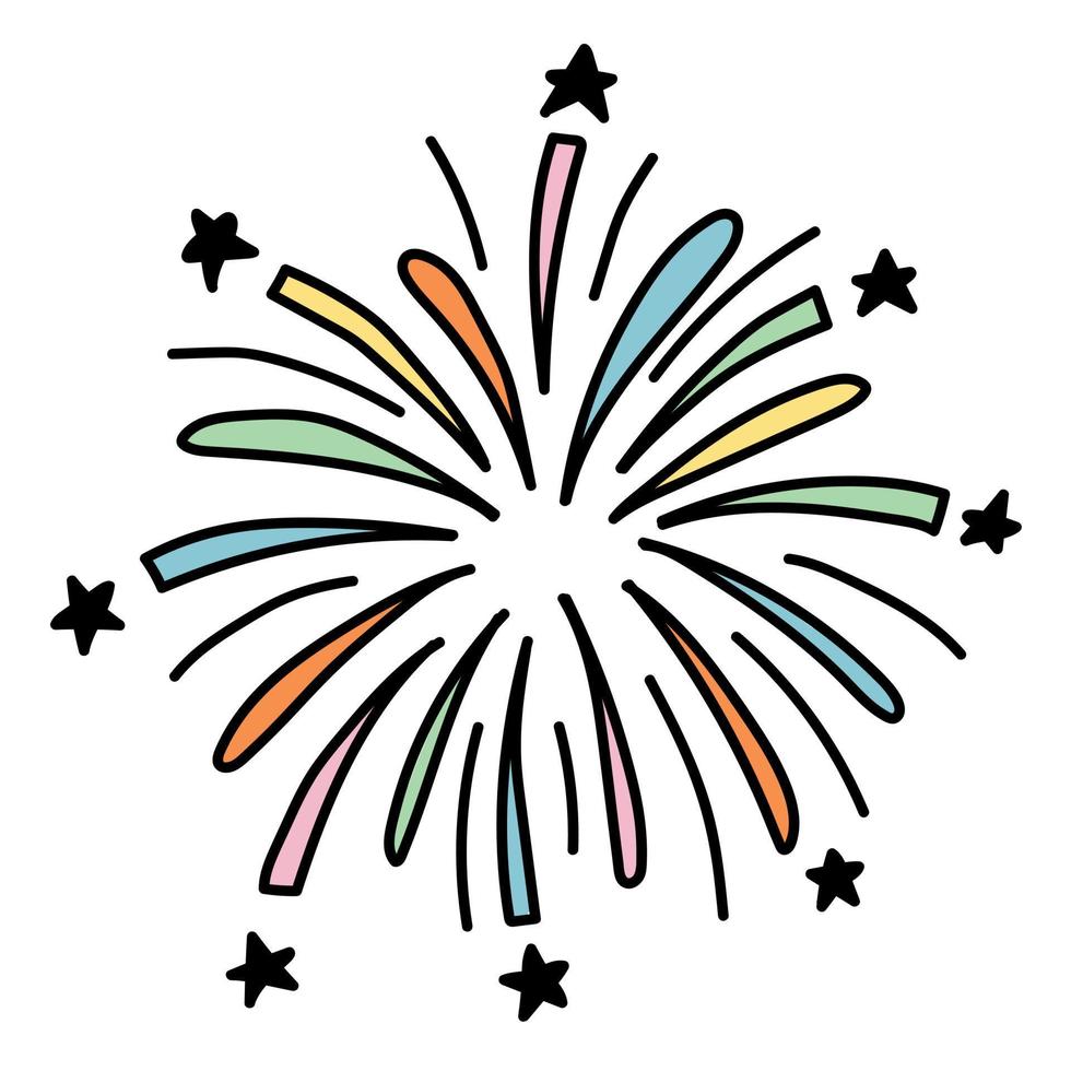 doodle adesivo com fogos de artifício, saudação vetor