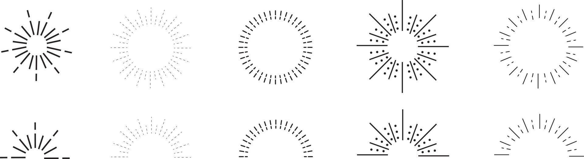 conjunto sunburst. coleção de ícone de sunburst vector.retro sunburst design.big coleção sunburst de melhor qualidade. burs.sunrise raios luz estouro linha brilhe sol raio de sol vintage fronteira símbolo vetor