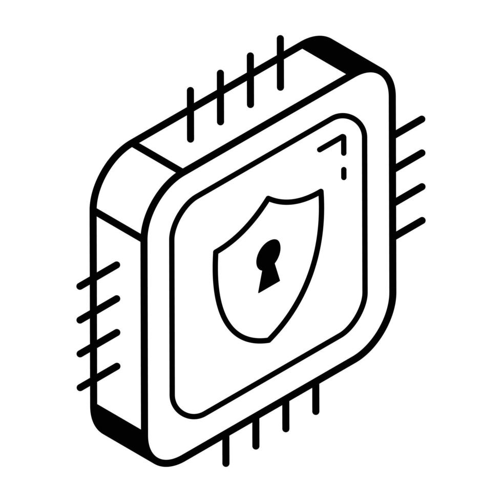 um ícone isométrico de linha de proteção de chip vetor