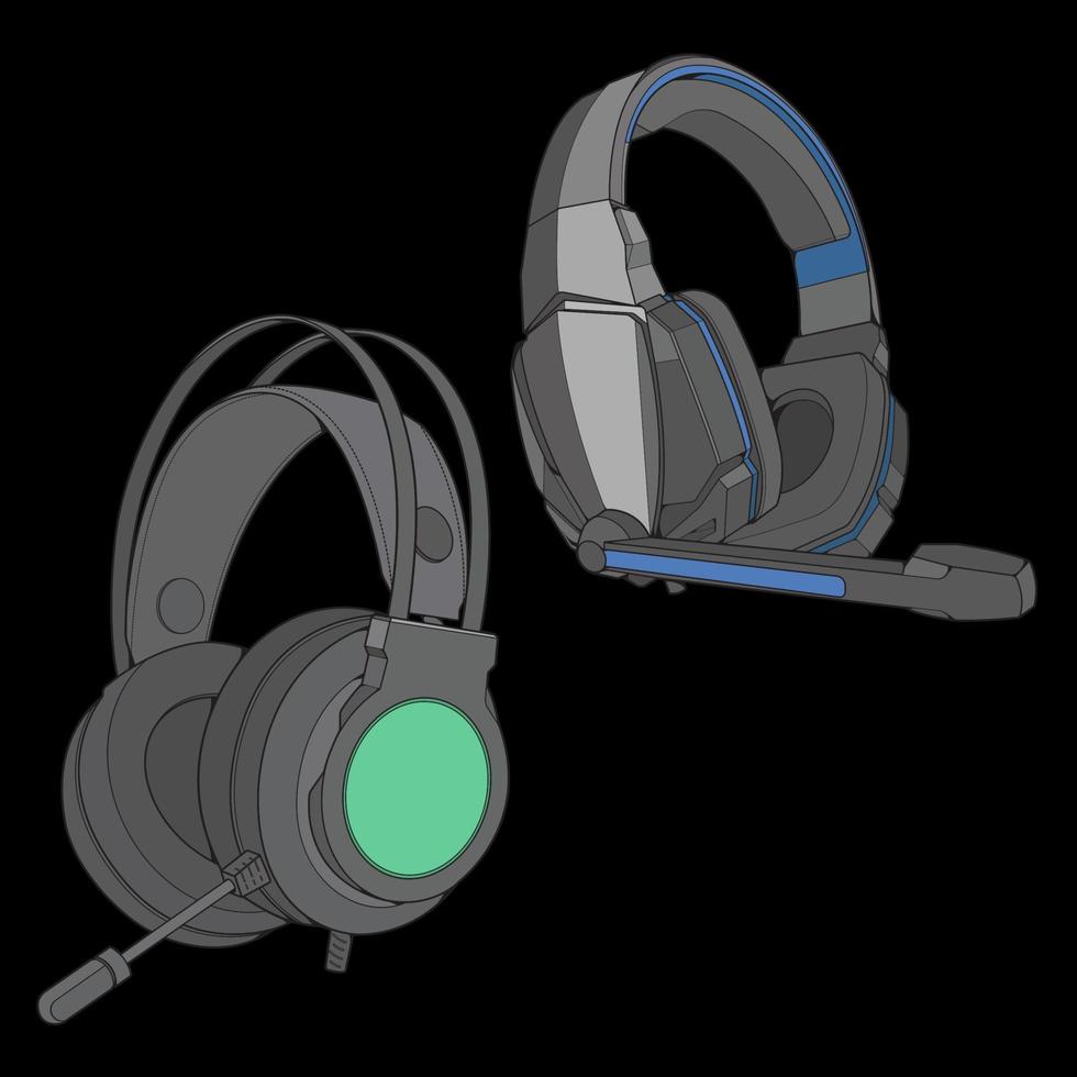 conjunto de ilustração vetorial de fones de ouvido de bloco de cores, conceito de música, vetor de arte de linha, fones de ouvido portáteis, vetor de fones de ouvido