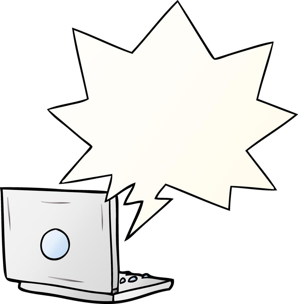 computador portátil de desenho animado e bolha de fala em estilo gradiente suave vetor