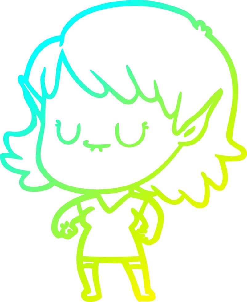linha de gradiente frio desenhando menina elfa feliz dos desenhos animados vetor