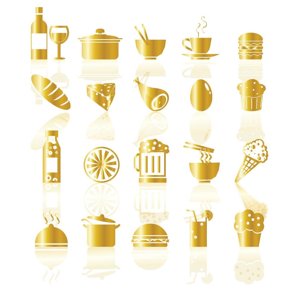 ícones de comida e bebida de ouro vetor