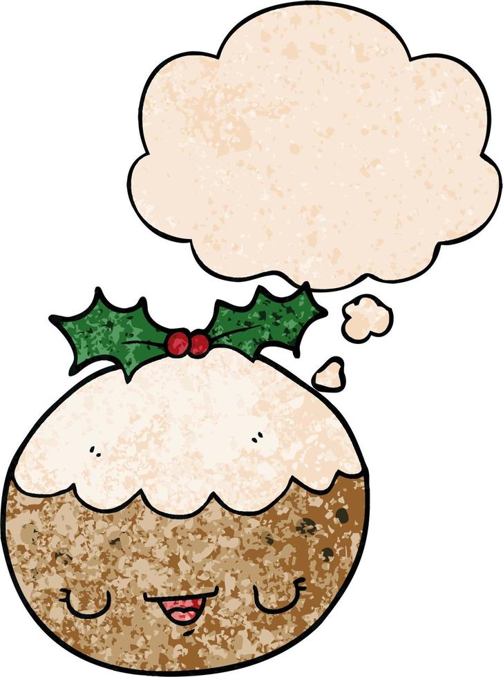 pudim de natal bonito dos desenhos animados e balão de pensamento no estilo de padrão de textura grunge vetor