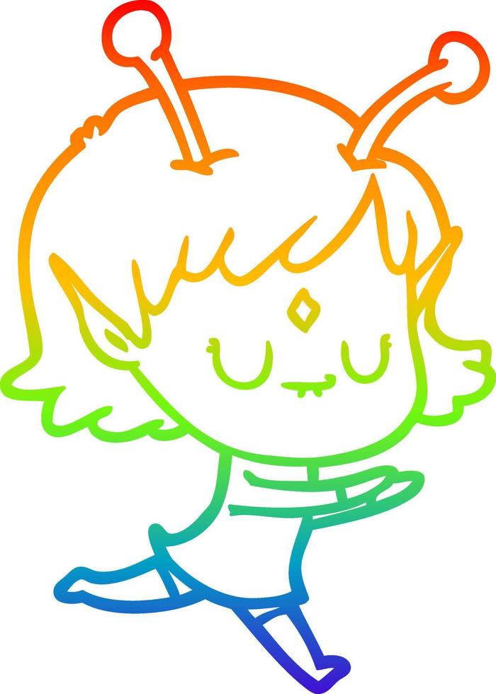 desenho de linha de gradiente de arco-íris desenho animado garota alienígena vetor