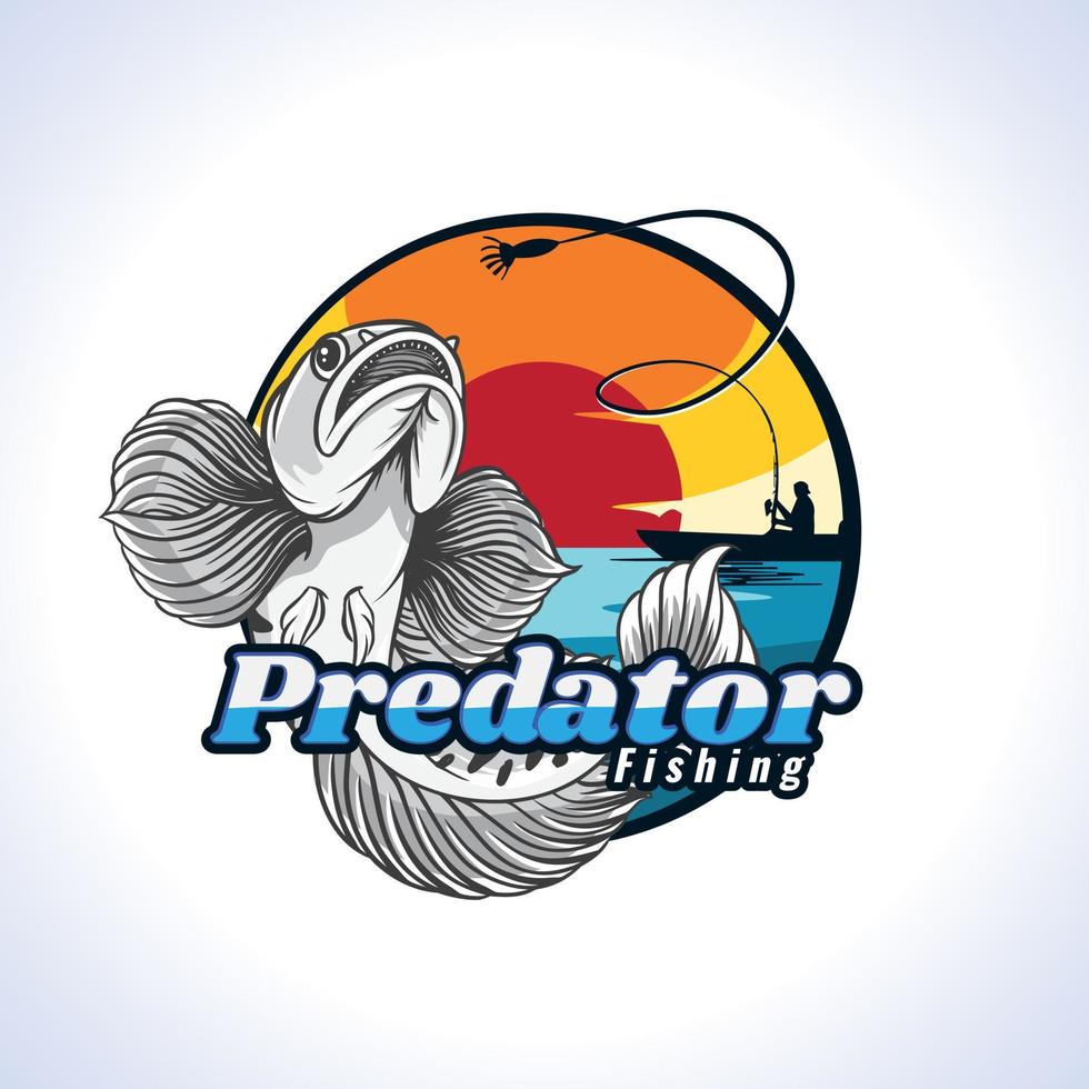 logotipo do clube de pesca predador de peixe branco com pescador vetor