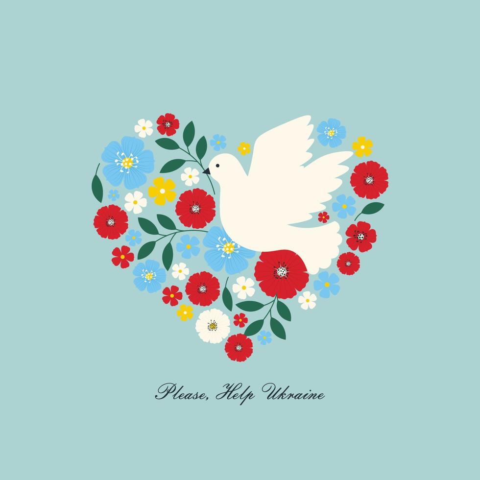composição com flores e pomba, conceito de paz, guerra na ucrânia. ilustração vetorial em estilo simples vetor
