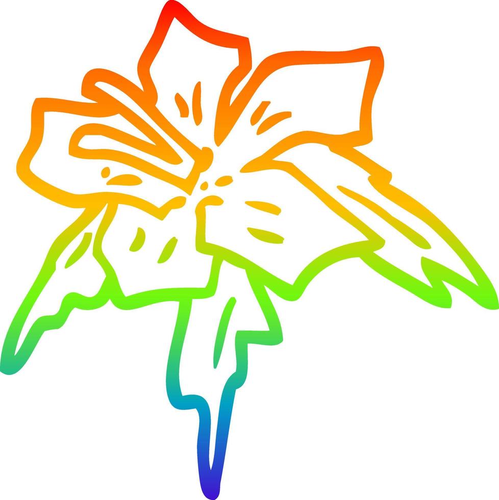 desenho de linha de gradiente de arco-íris desenho de flor exótica vetor