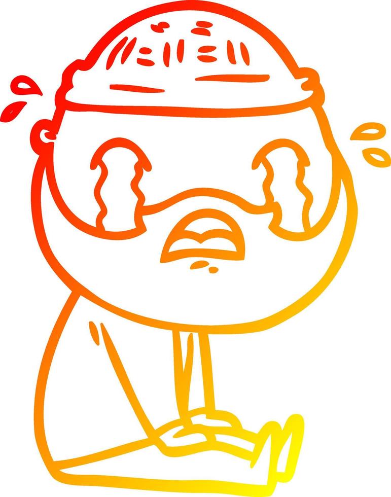 desenho de linha de gradiente quente desenho animado homem barbudo chorando vetor