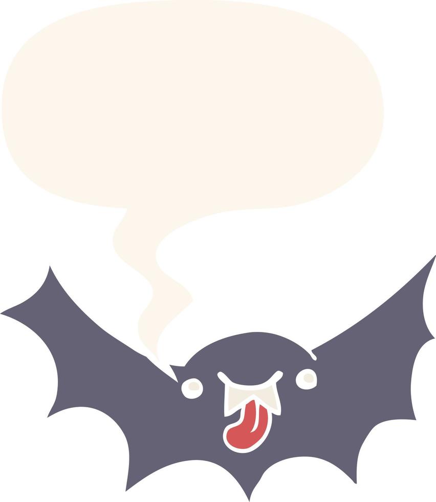 morcego vampiro dos desenhos animados e bolha de fala em estilo retro vetor