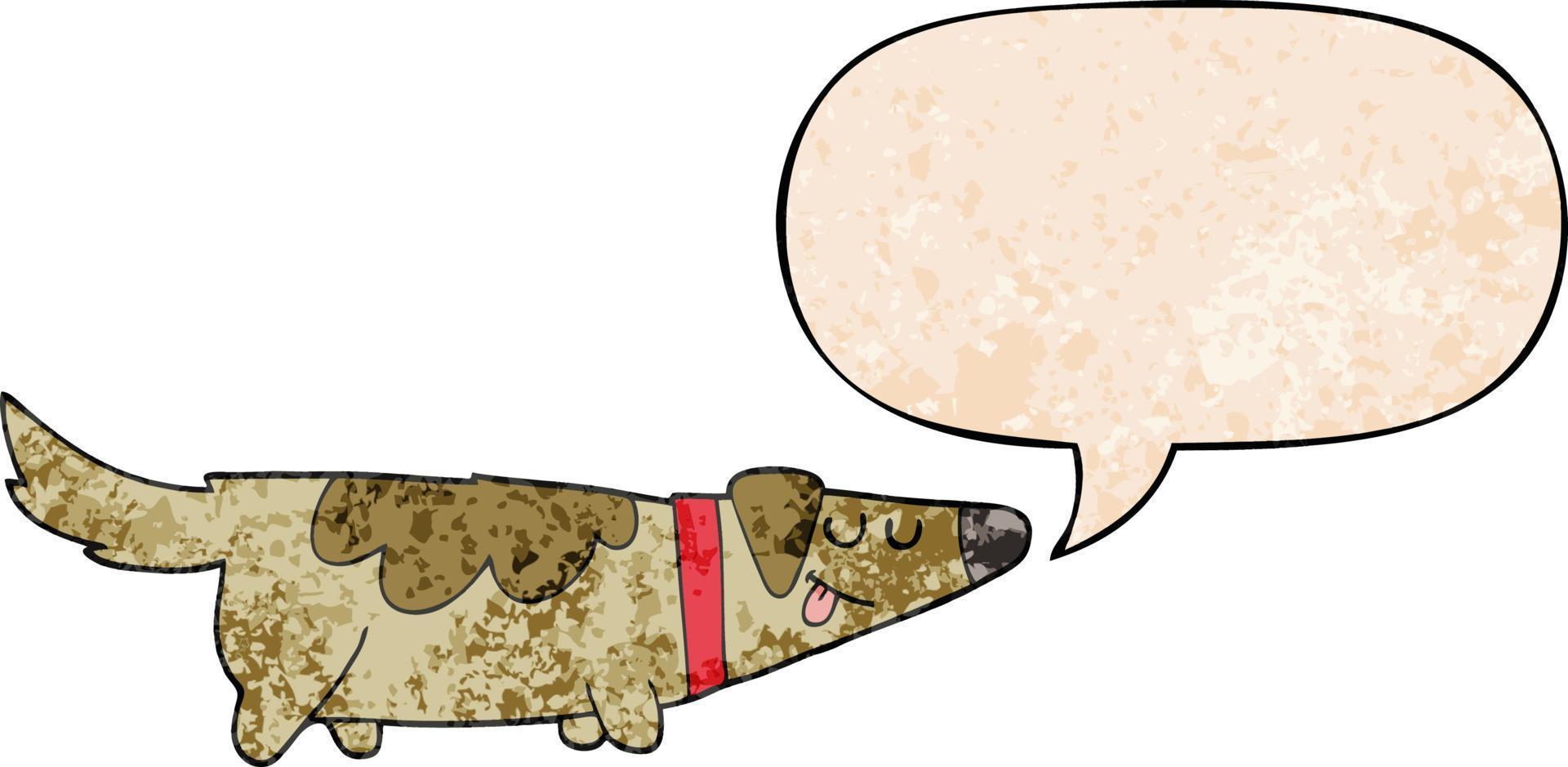 cão de desenho animado e bolha de fala no estilo de textura retrô vetor