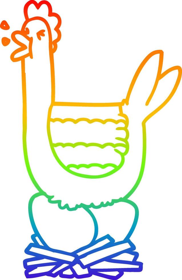 desenho de linha de gradiente de arco-íris desenho de galinha sentada no ninho vetor