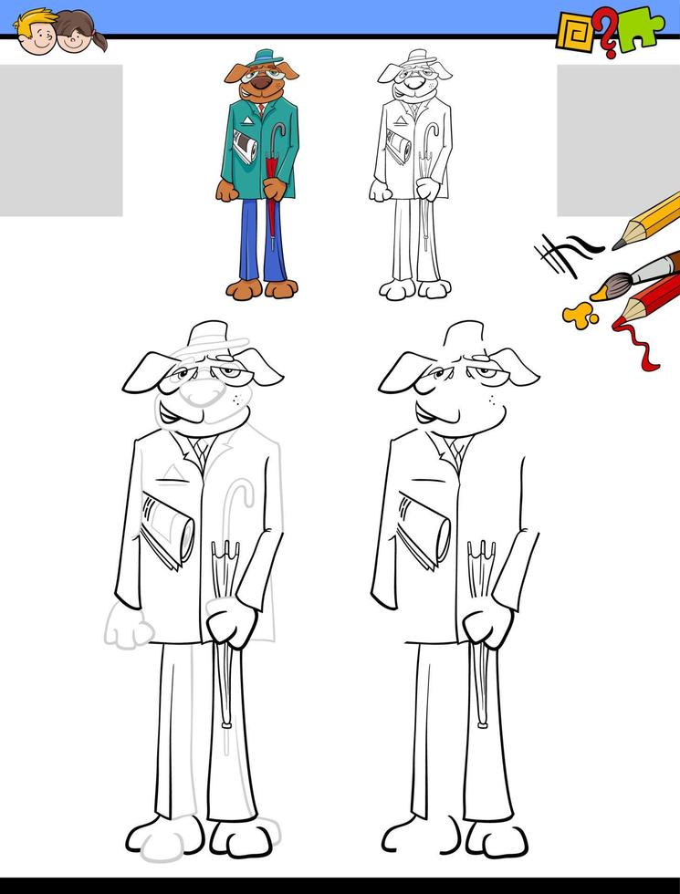 tarefa de desenho e coloração com personagem de cachorro em quadrinhos vetor