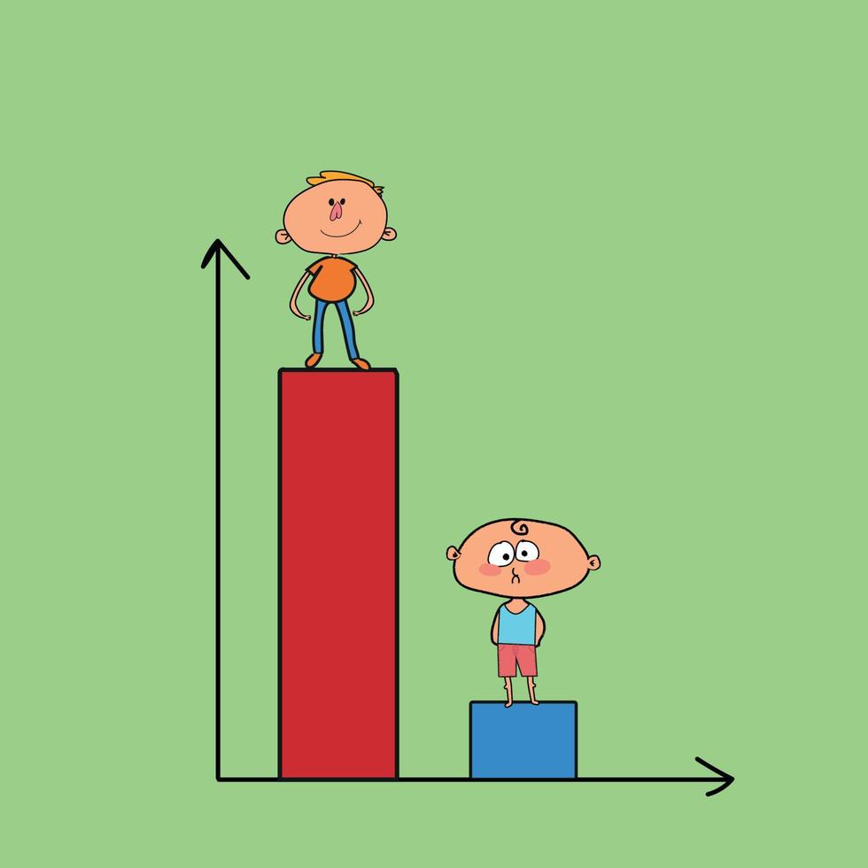 crianças comparando, menino triste vs vetor de menino feliz, ilustração.