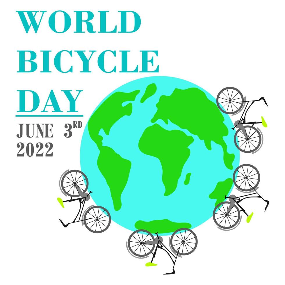 3 de junho design de modelo de dia mundial da bicicleta para banner, cartões de saudação, logotipo, mnemônico, símbolo, ícone, rótulo, banner ou ilustração vetorial de design de pôster vetor