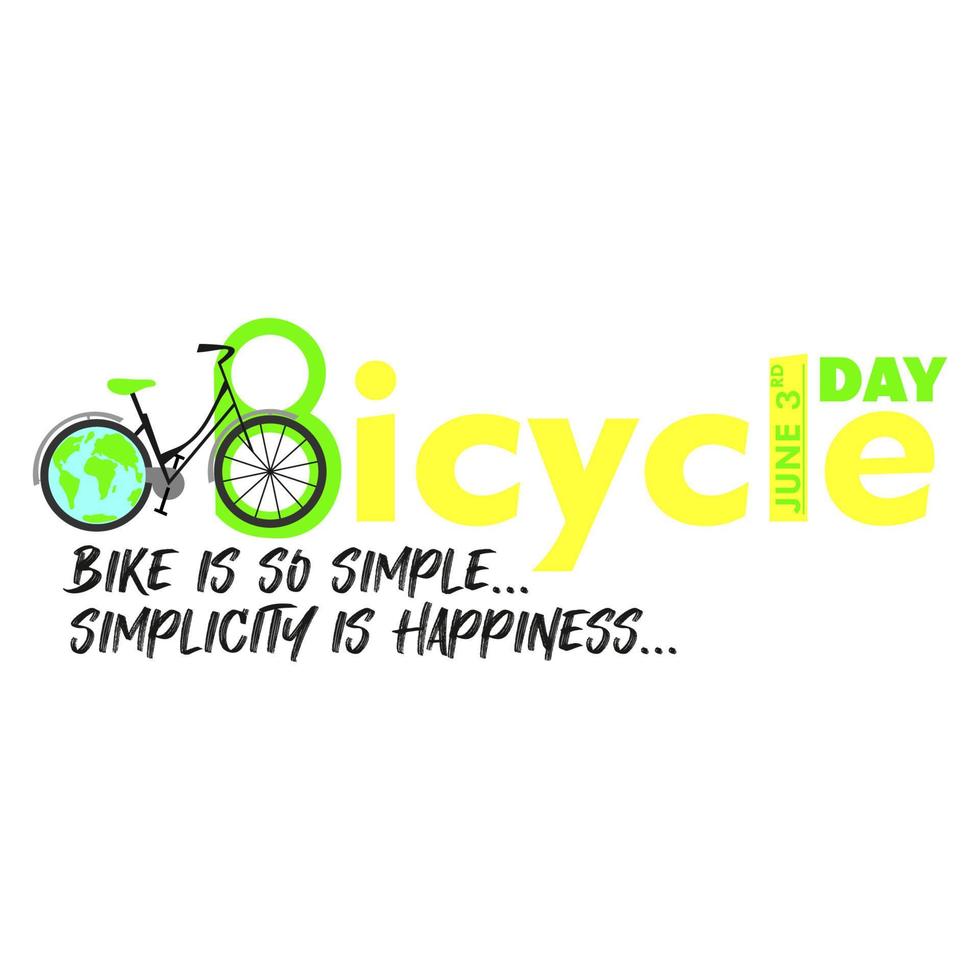 3 de junho design de modelo de dia mundial da bicicleta para banner, cartões de saudação, logotipo, mnemônico, símbolo, ícone, rótulo, banner ou ilustração vetorial de design de pôster vetor
