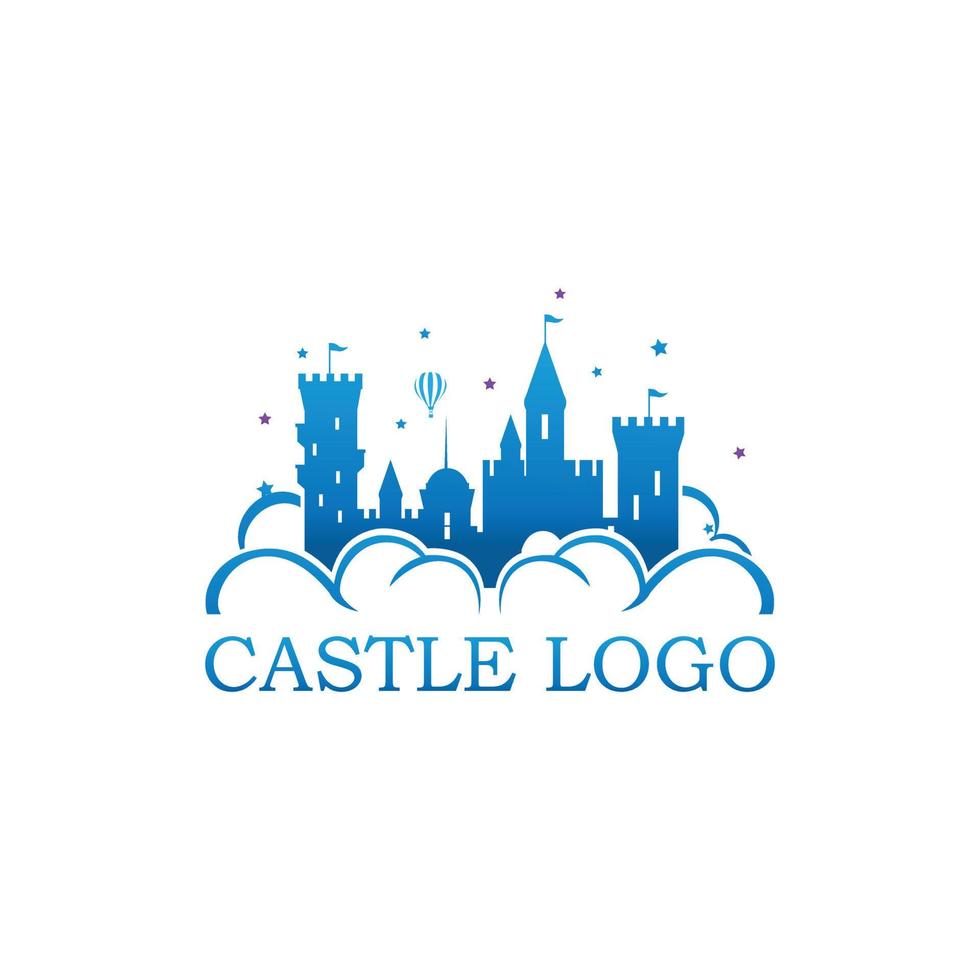 ilustração do logotipo do castelo. ilustração de férias divertidas do castelo do logotipo. caudas de fadas e sonho vetor