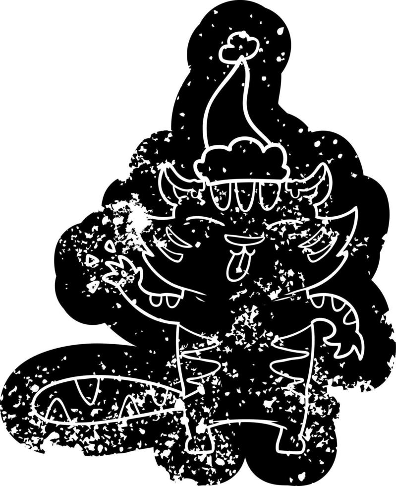 ícone angustiado dos desenhos animados de um tigre branco usando chapéu de papai noel vetor