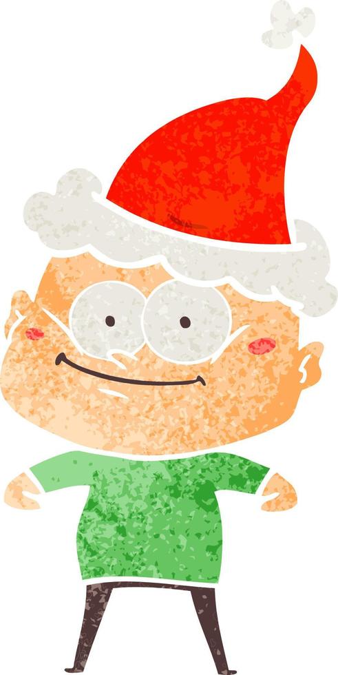 desenho retrô de um homem careca olhando usando chapéu de papai noel vetor