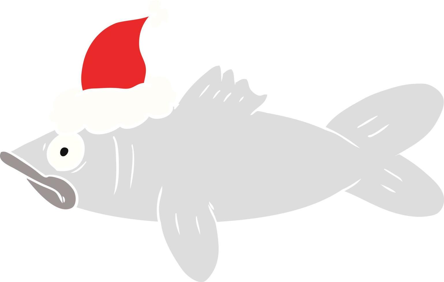 ilustração de cor lisa de um peixe usando chapéu de papai noel vetor