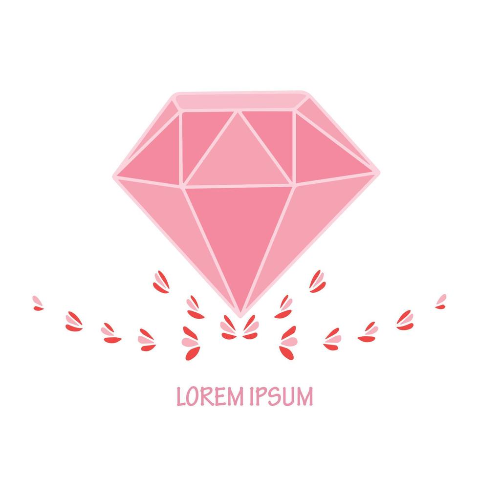 forma de diamante pastel rosa com vermelho-rosa folha logotipo ilustração vetorial design sinal de loja de jóias. vetor