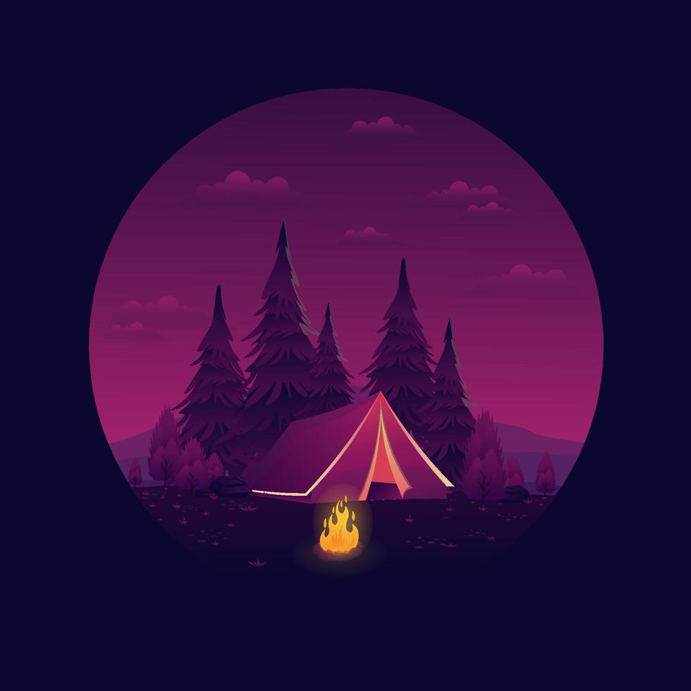 design de logotipo de ilustração vetorial de paisagem de viagens de acampamento vetor