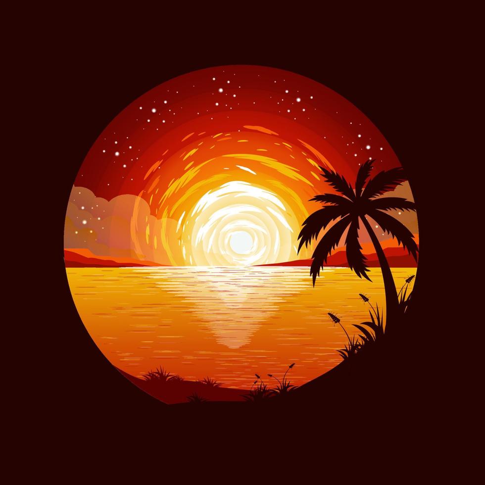 design de logotipo de ilustração vetorial de paisagem de ilha de praia vetor
