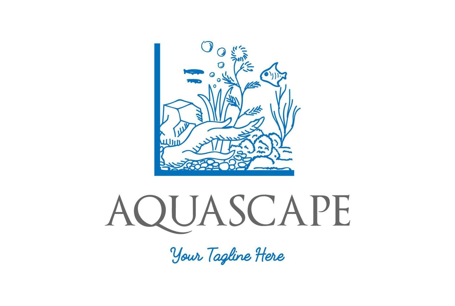 tanque de peixes com madeira de coral de rocha e algas para design de logotipo de aquascape de aquário vetor