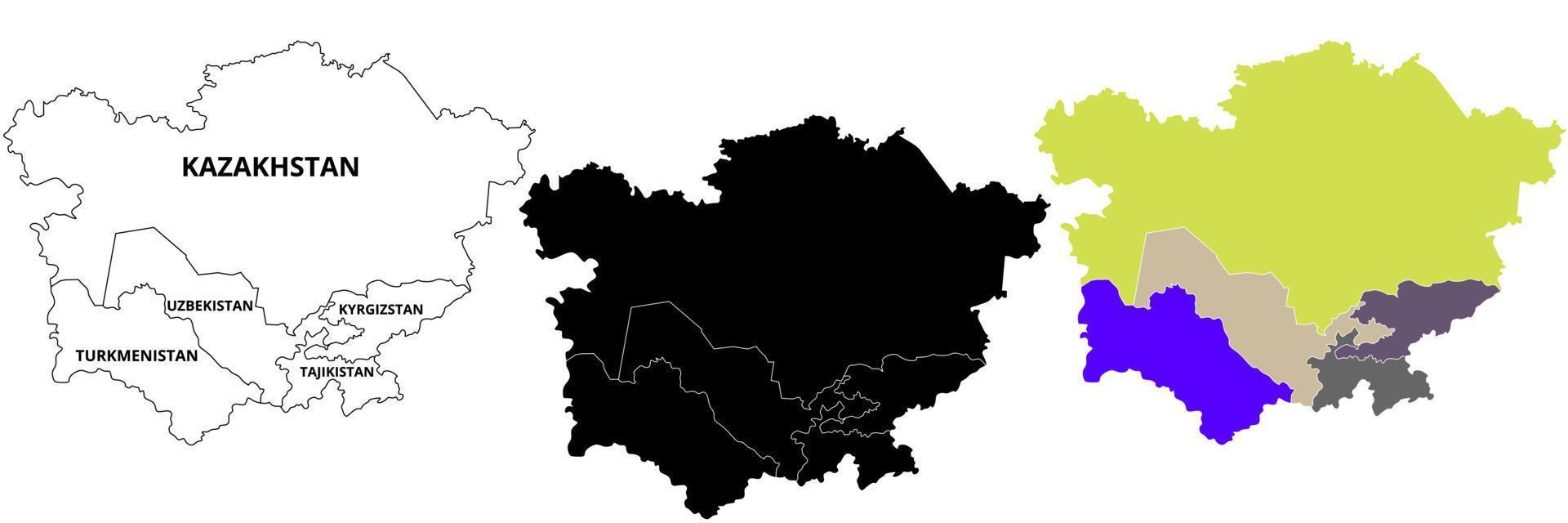 mapa de 5 países da ásia central tajiquistão uzbequistão cazaquistão turquemenistão quirguistão conjunto vetor