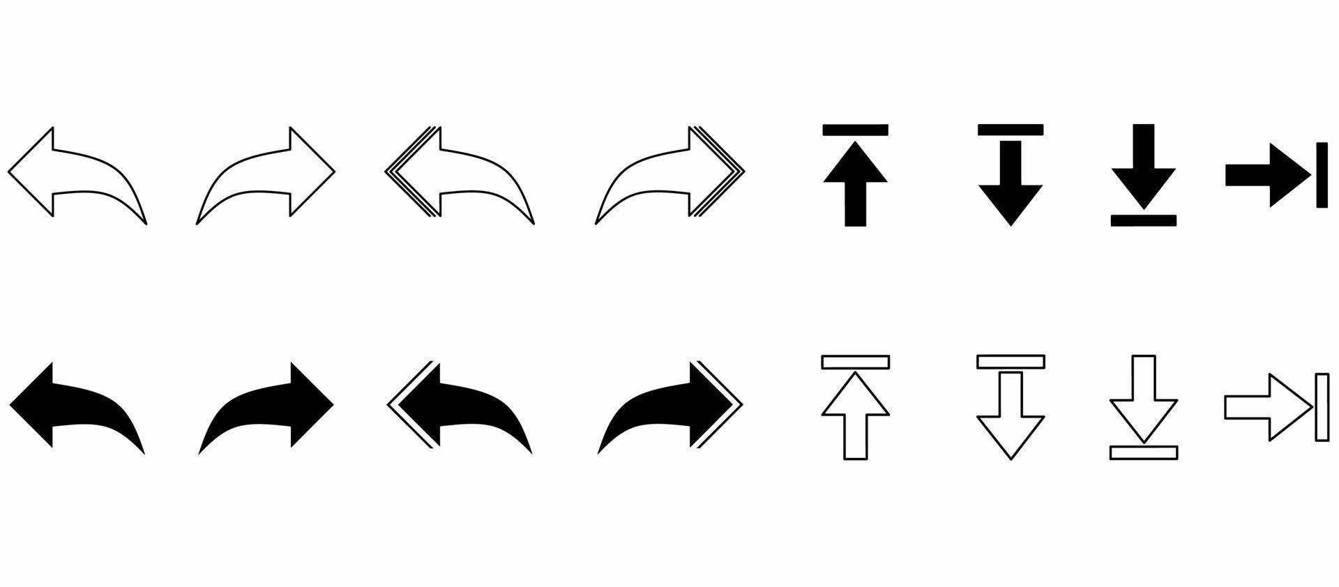 contorno silhueta seta conjunto ícone web isolado no fundo branco vetor