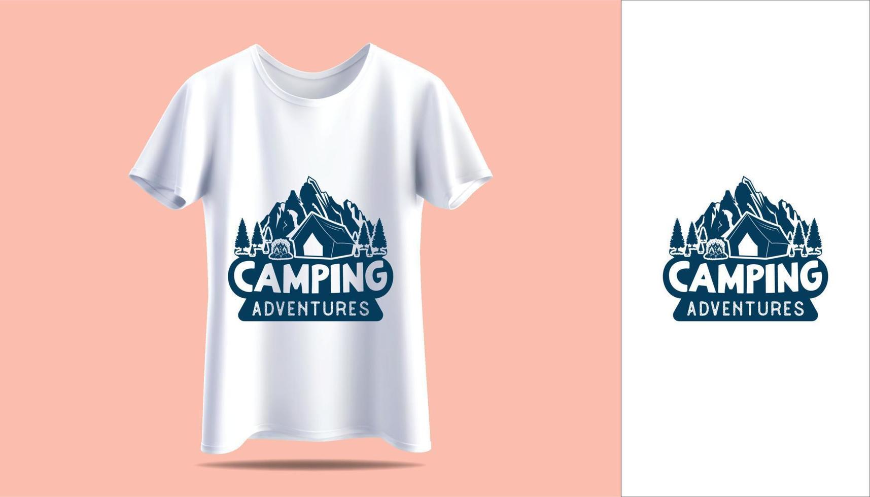 nova camiseta branca masculina em t-shirt de maquete vetorial design de impressão de tipografia de acampamento de aventura vintage vetor
