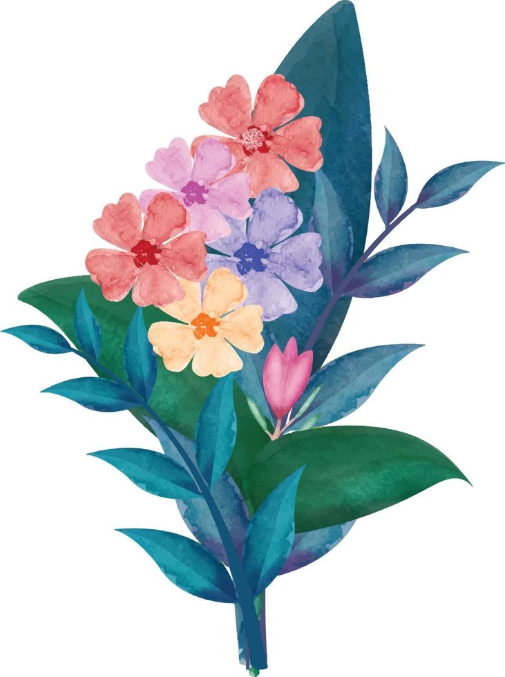 ilustração digital de flores e folhas em aquarela. você pode usar este design para imprimir em cartões, molduras, canecas, sacolas de compras etc. o que quiser. vetor