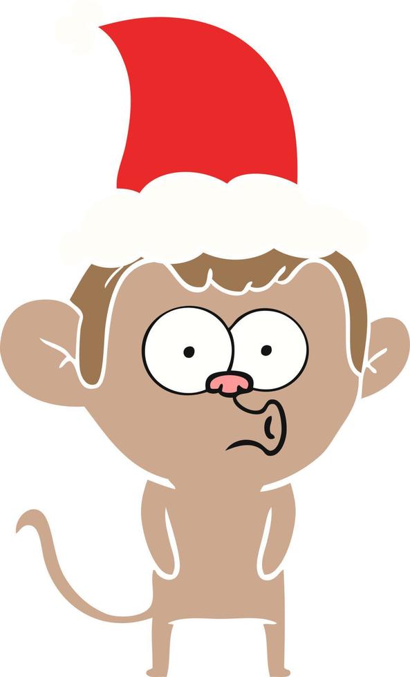ilustração de cor plana de um macaco piando usando chapéu de papai noel vetor