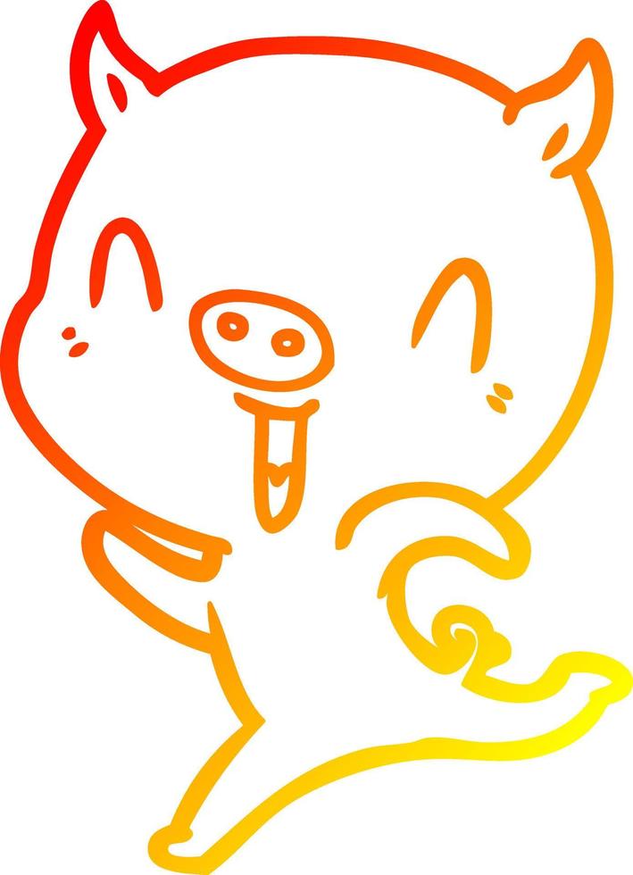 linha de gradiente quente desenhando porco de desenho animado feliz correndo vetor
