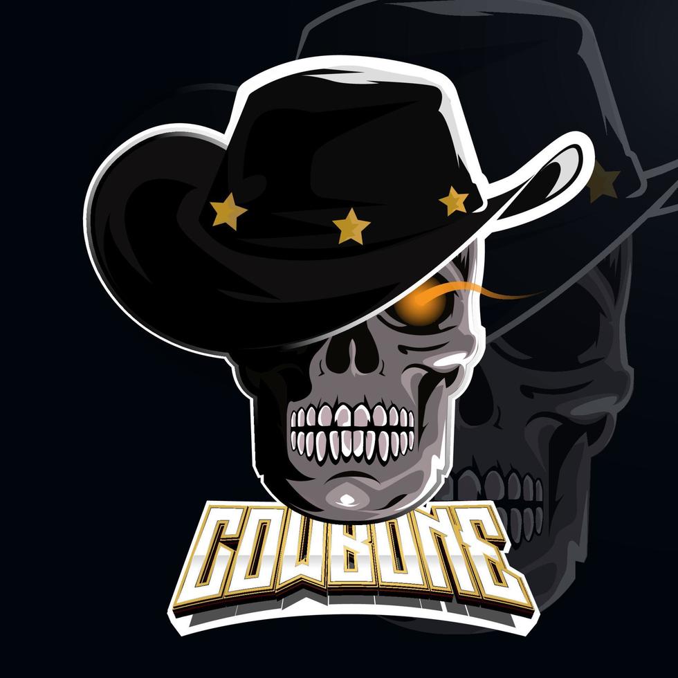 efeito de texto editável de design de logotipo de esporte de caveira e cowboy vetor