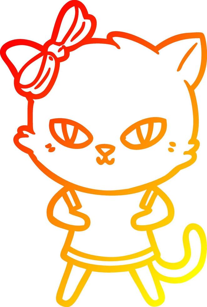 linha de gradiente quente desenhando gato de desenho animado fofo vetor