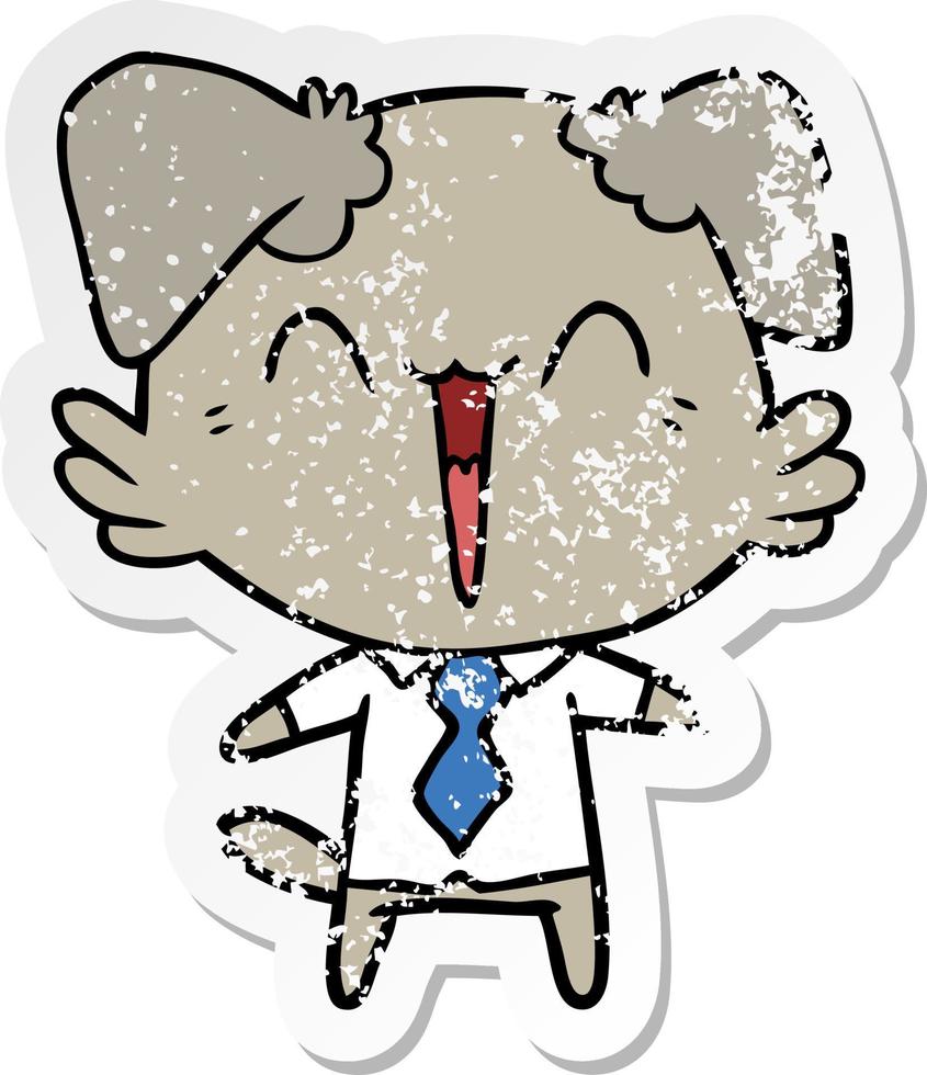 vinheta angustiada de um desenho animado de cachorro de escritório feliz vetor