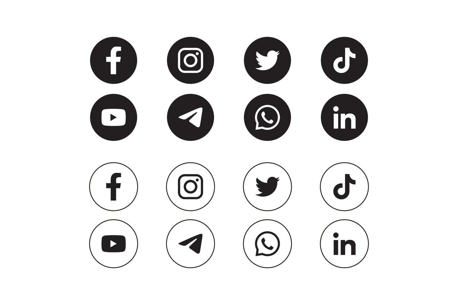 conjunto de ícones de mídia social em fundo branco vetor