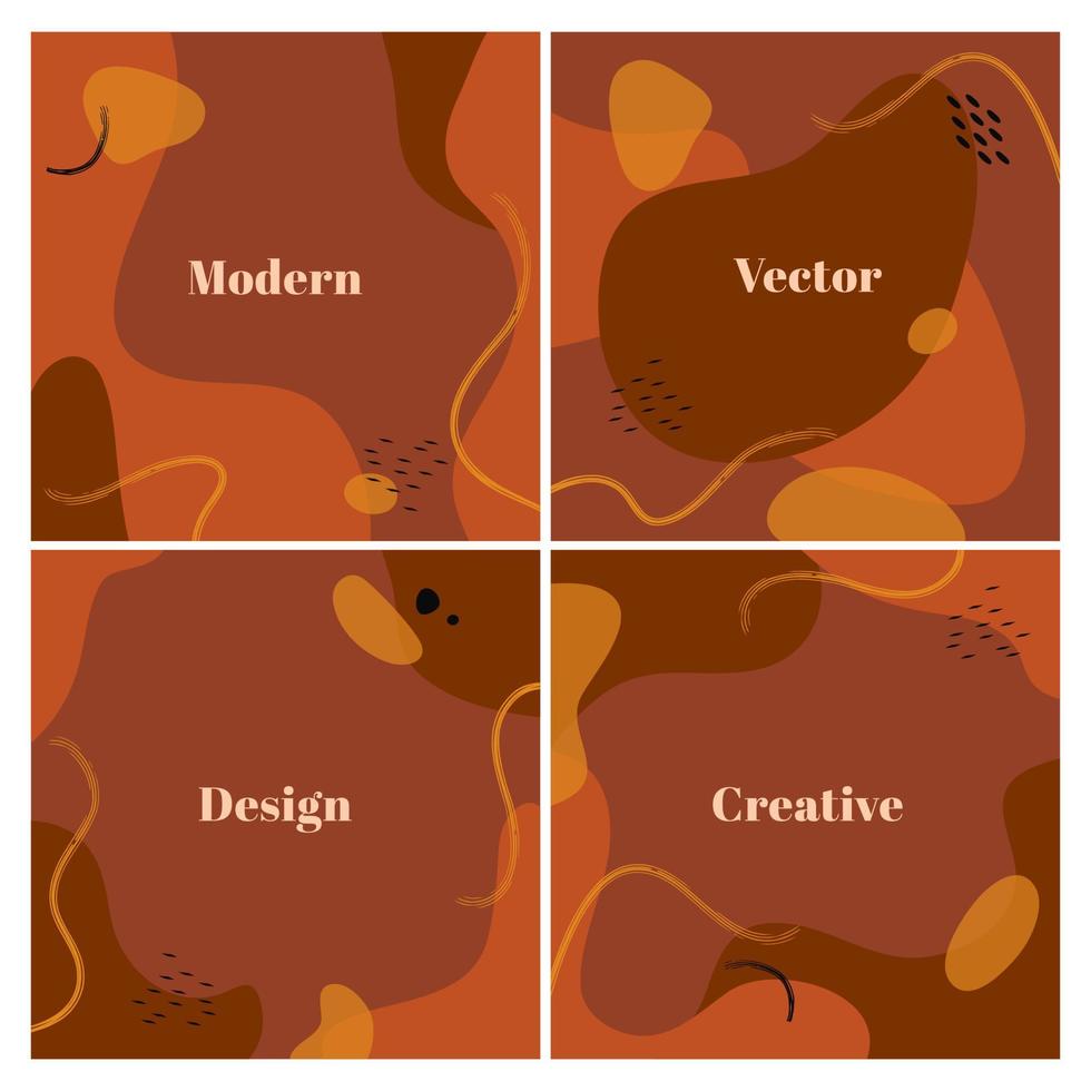 conjunto de fundo quadrado com formas orgânicas abstratas e onda. modelo de design contemporâneo com espaço para texto. cenário moderno em cores terracota. ilustração vetorial vetor