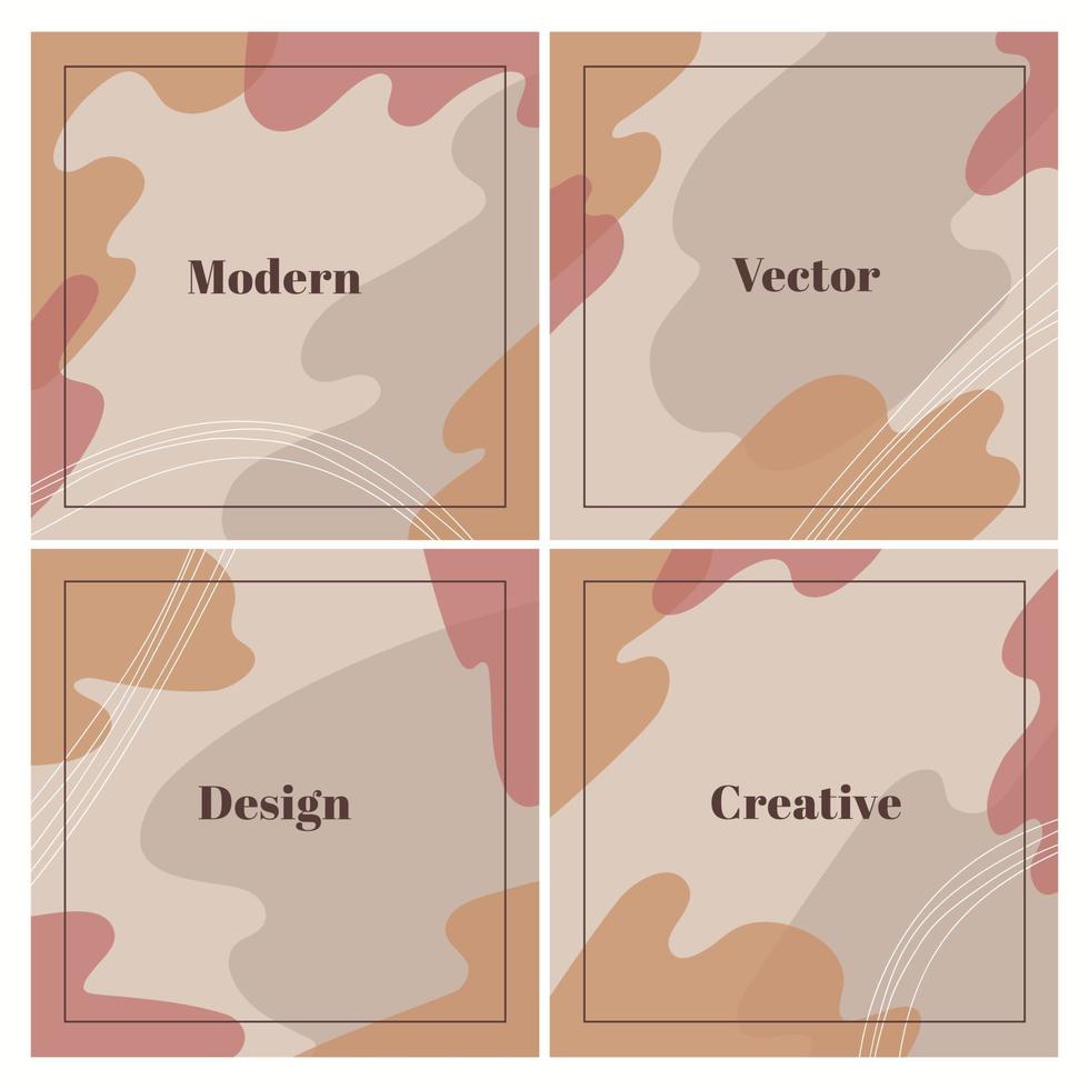 elegante conjunto de modelos quadrados com formas abstratas orgânicas e linha em cores neutras. fundo mínimo com espaço para texto. ilustração vetorial moderna para design de marca vetor