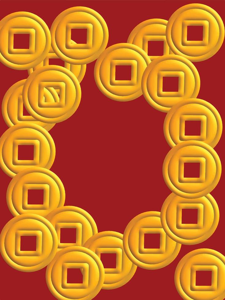 vermelho rosa laranja amarelo moeda dourado moldura fundo papel de parede vazio decoração ornamento feliz ano novo chinês zodíaco tigre Ásia sorte riqueza rico dinheiro forte tailândia coreia taiwan hong kong país vetor