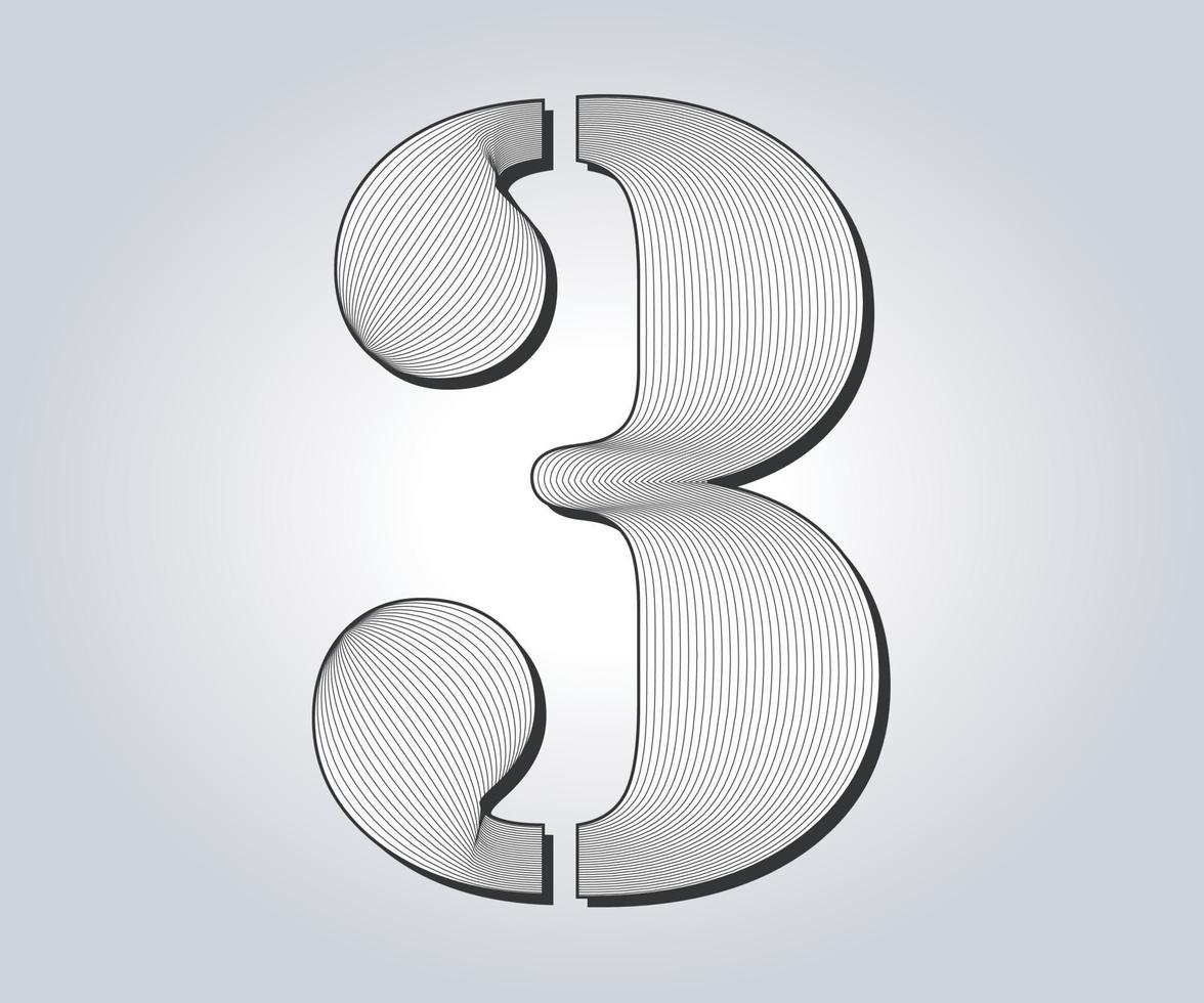 3, design de guilhoché numérico vetor