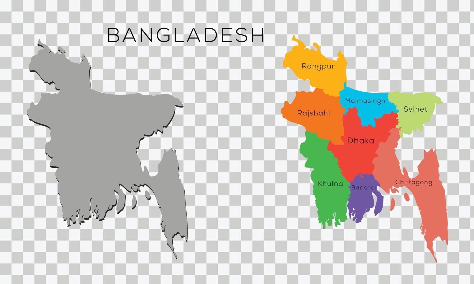 mapa em branco de bangladesh. divisão do mapa de bangladesh. República popular do mapa vetorial de bangladesh em fundo transparente para sua web, logotipo, aplicativo, interface do usuário, eps10. vetor