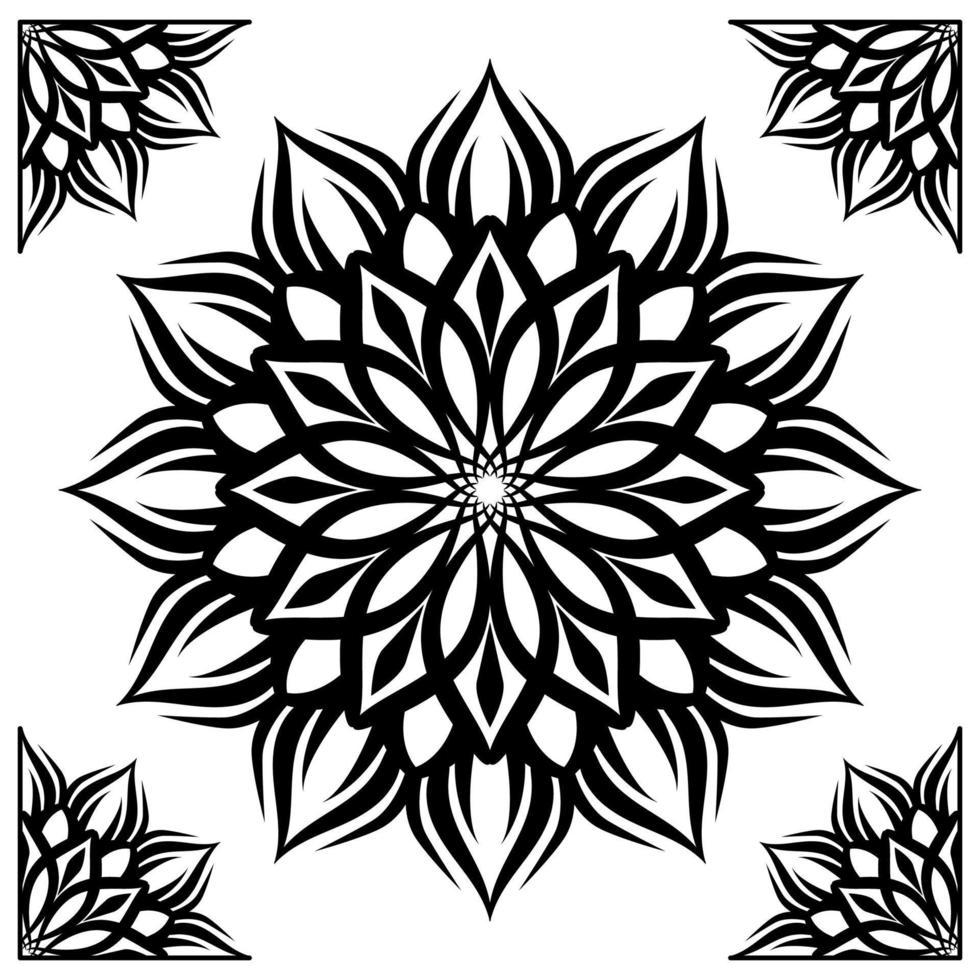 ornamento de mandala, preto e branco, decoração redonda, com moldura clássica vetor