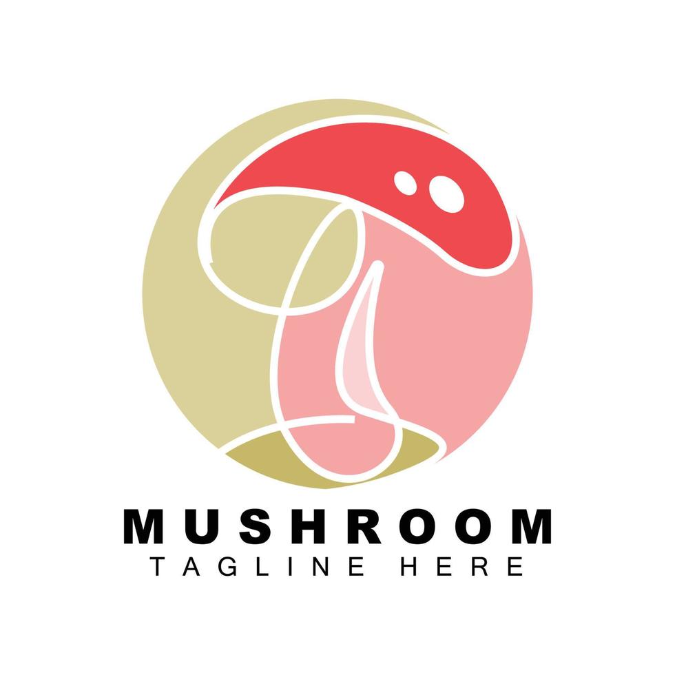 design de logotipo de cogumelo, ilustração de ingredientes culinários, marca vetorial de vários produtos alimentícios vetor