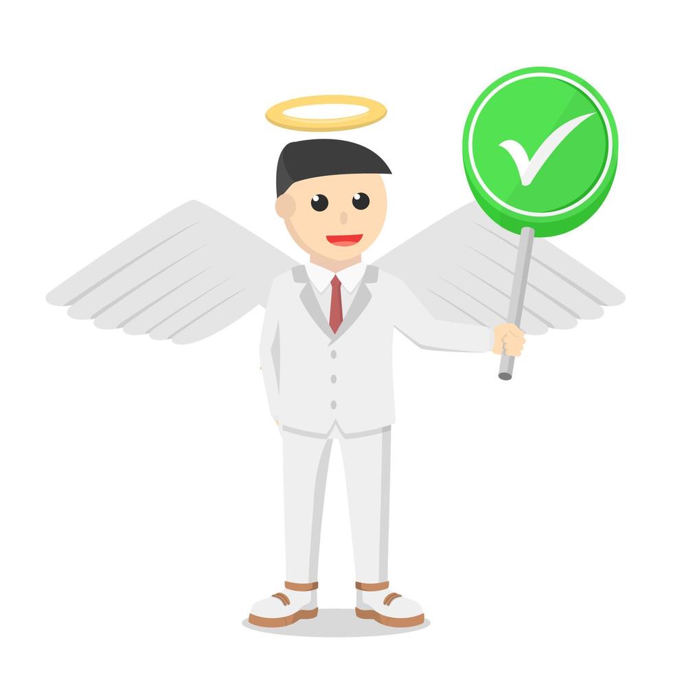 empresário de anjo com personagem de design de informações de sinal de lista de verificação em fundo branco vetor